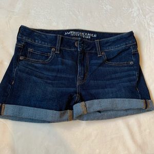 AEO midi rise jean shorts